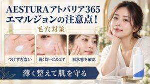 AESTURA アトバリア365 エマルジョンの注意点と毛穴対策を示す美容ボード