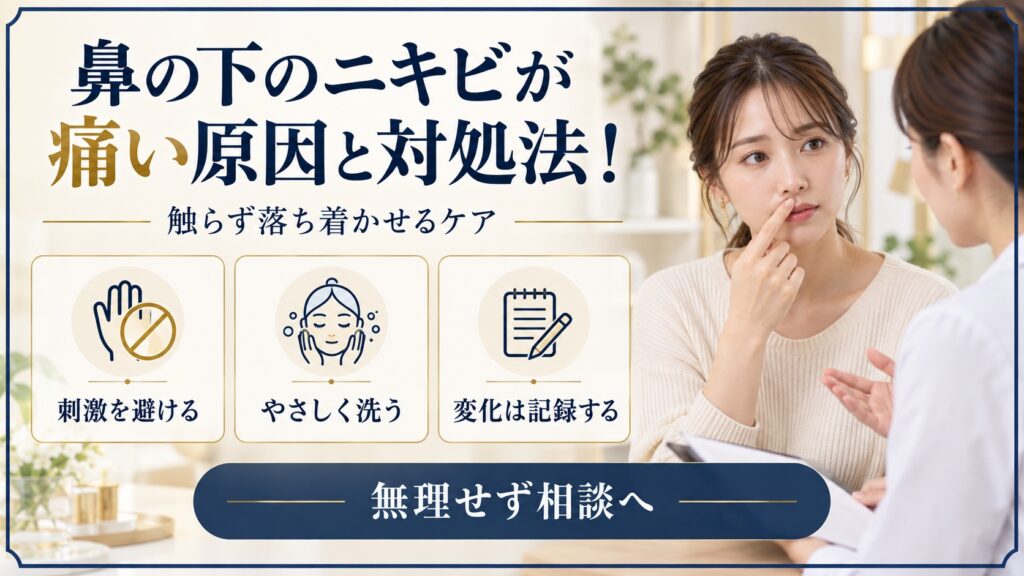 鼻の下のニキビに刺激を避けやさしく洗い変化を記録する美容ボード