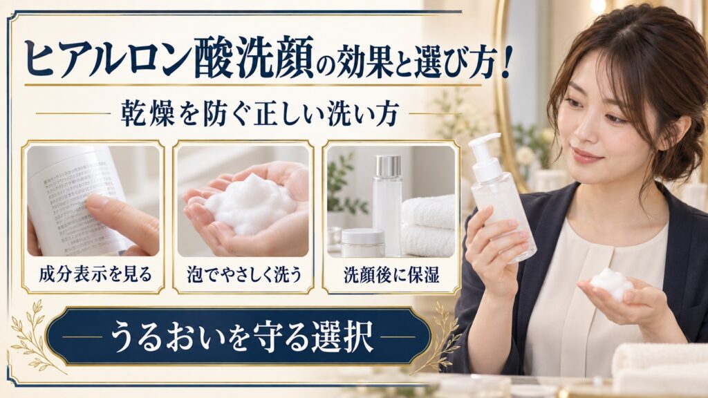 ヒアルロン酸洗顔の成分と泡洗顔後の保湿を確認する美容ボード