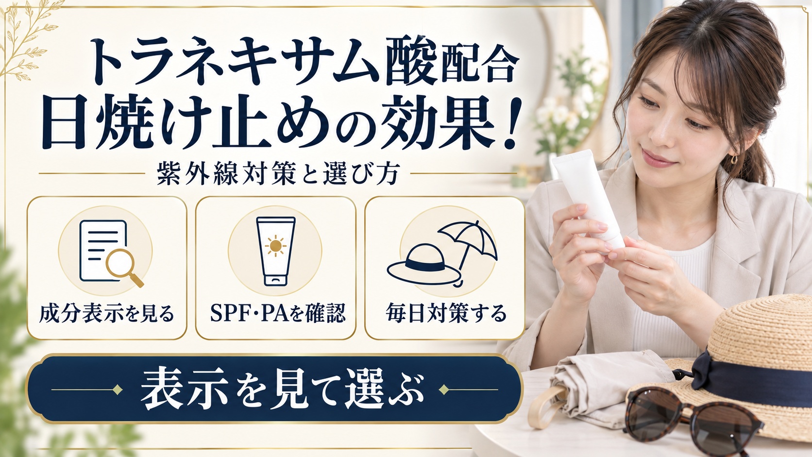 日焼け止めの成分表示とSPF・PAを確認する美容ボード