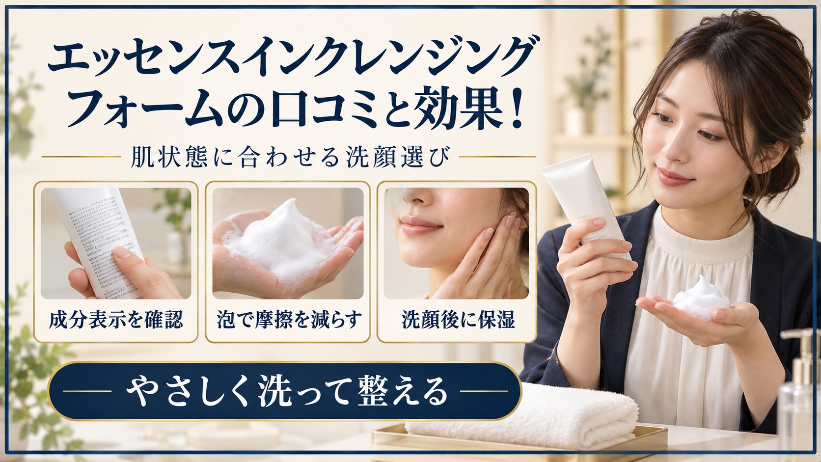 クレンジングフォームの成分と泡洗顔後の保湿を確認する美容ボード