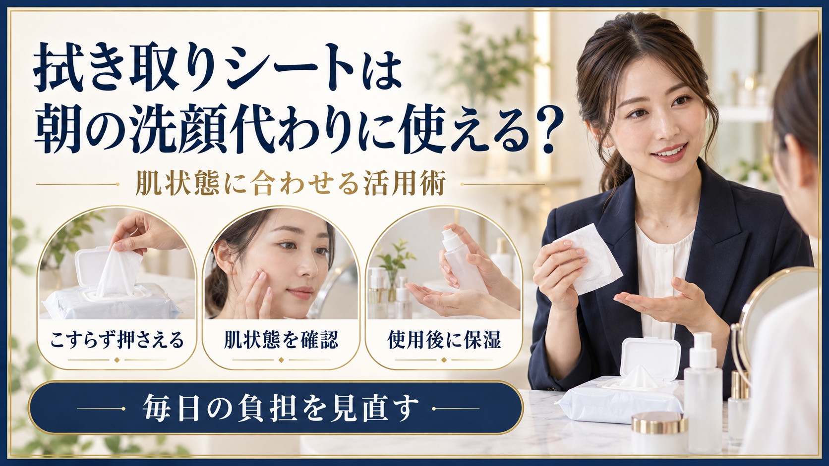 拭き取りシートをこすらず押さえ使用後に保湿する美容ボード