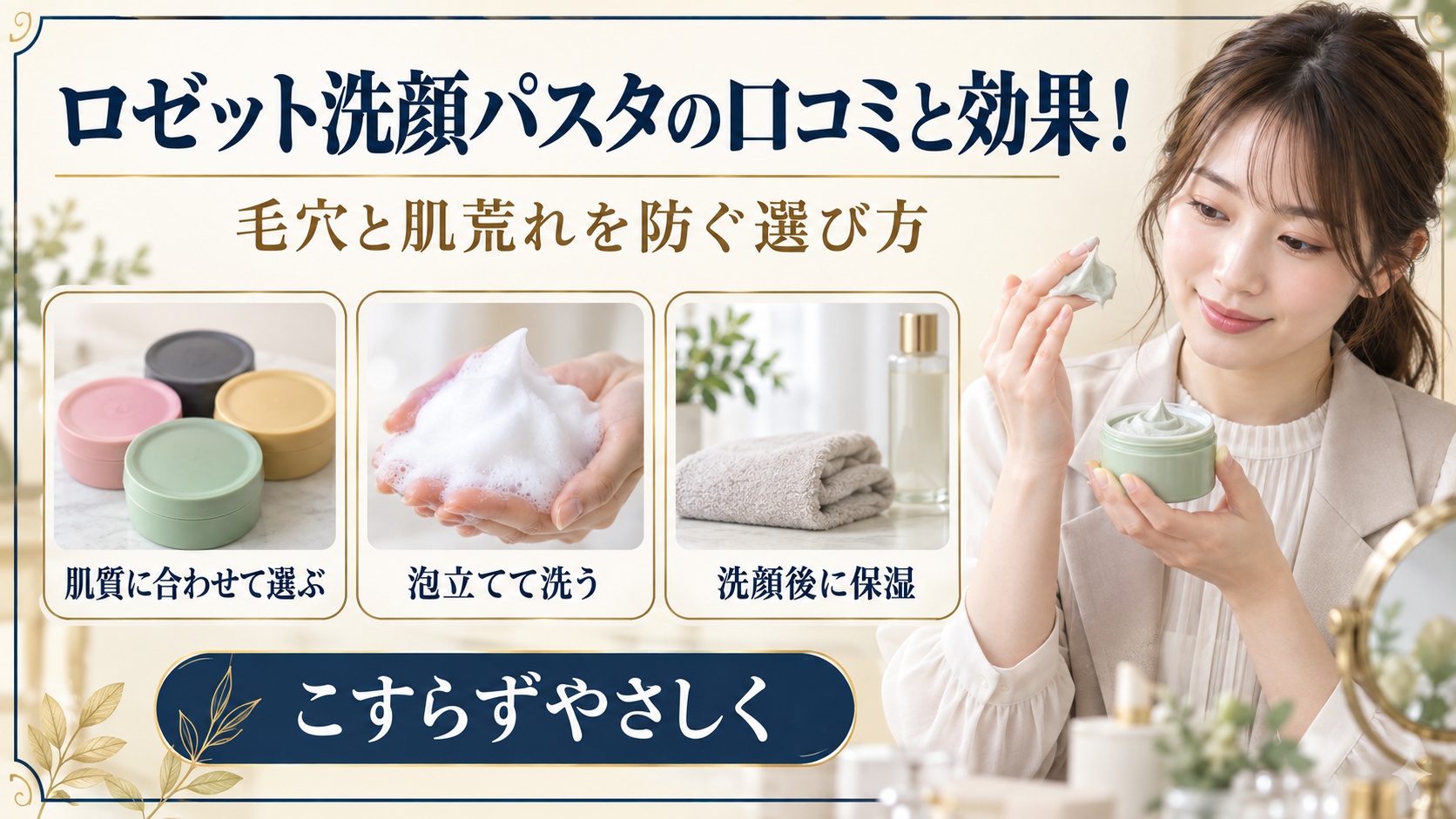 ロゼット洗顔パスタを肌質に合わせ泡立てて洗う美容ボード