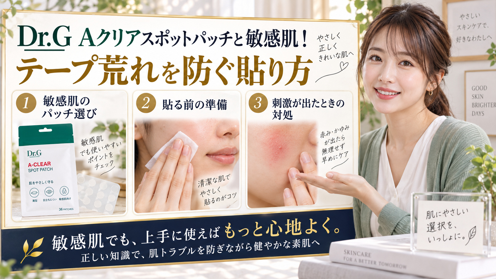 Dr.G Aクリアスポットパッチと敏感肌!テープ荒れを防ぐ貼り方 アイキャッチ