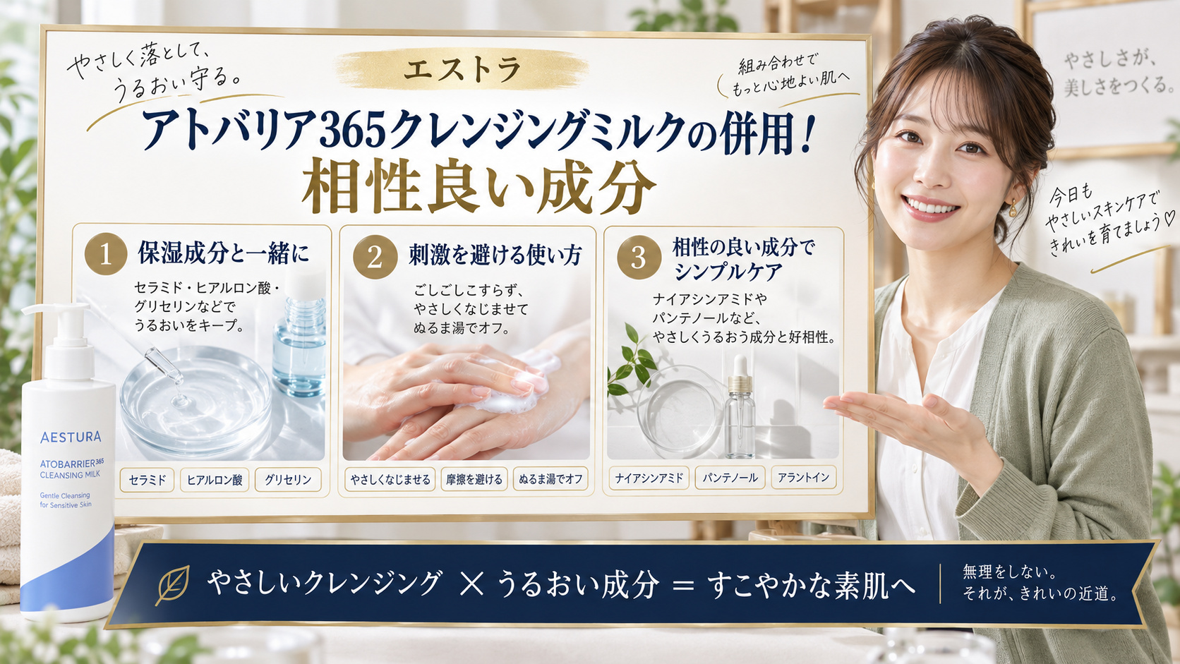 エストラ アトバリア365クレンジングミルクの併用!相性良い成分 アイキャッチ