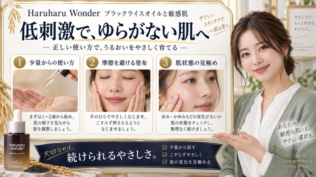 Haruharu Wonderブラックライスオイルと敏感肌!低刺激ケア アイキャッチ