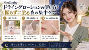 Medicubeドライングローションの使い方！振らずに塗る夜の集中ケア アイキャッチ