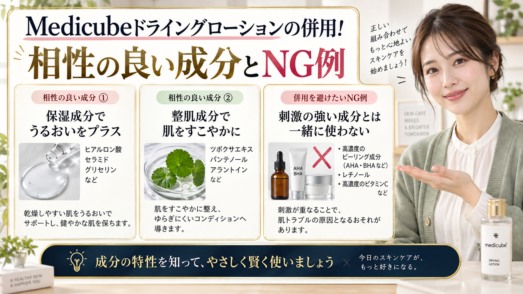 Medicubeドライングローションの併用!相性の良い成分とNG例 アイキャッチ