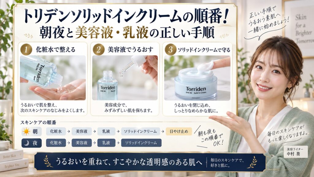 トリデンソリッドインクリームの順番！朝夜と美容液・乳液の正しい手順 アイキャッチ