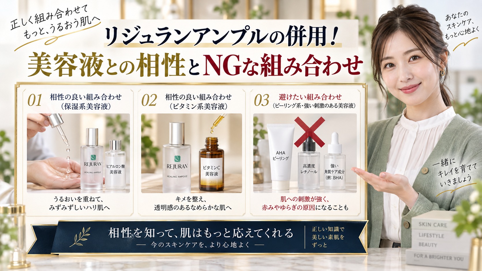 リジュランアンプルの併用！美容液との相性とNGな組み合わせ アイキャッチ