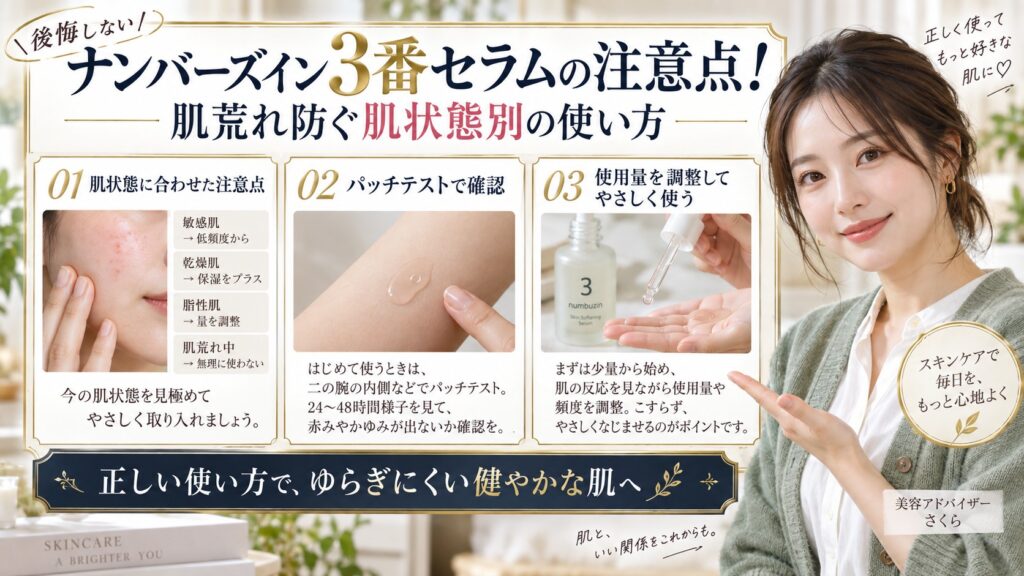 ナンバーズイン3番セラムの注意点！肌荒れ防ぐ肌状態別の使い方 アイキャッチ