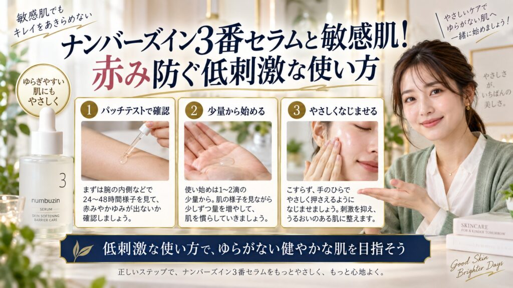 ナンバーズイン3番セラムと敏感肌！赤み防ぐ低刺激な使い方 アイキャッチ