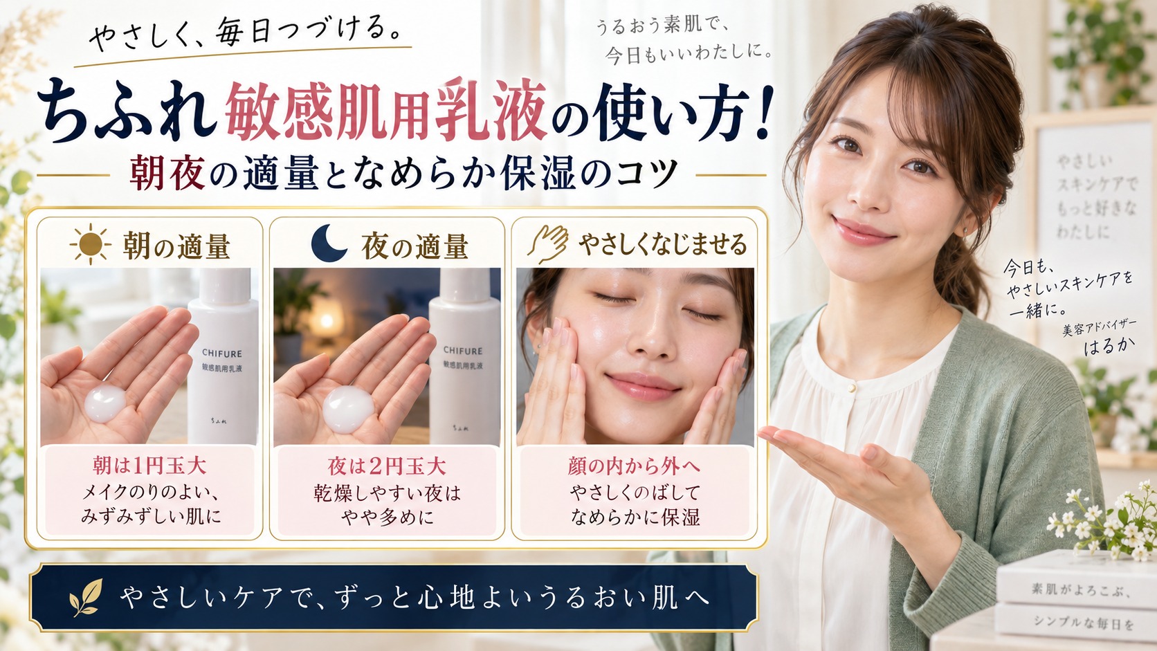 ちふれ敏感肌用乳液の使い方!朝夜の適量となめらか保湿のコツ アイキャッチ