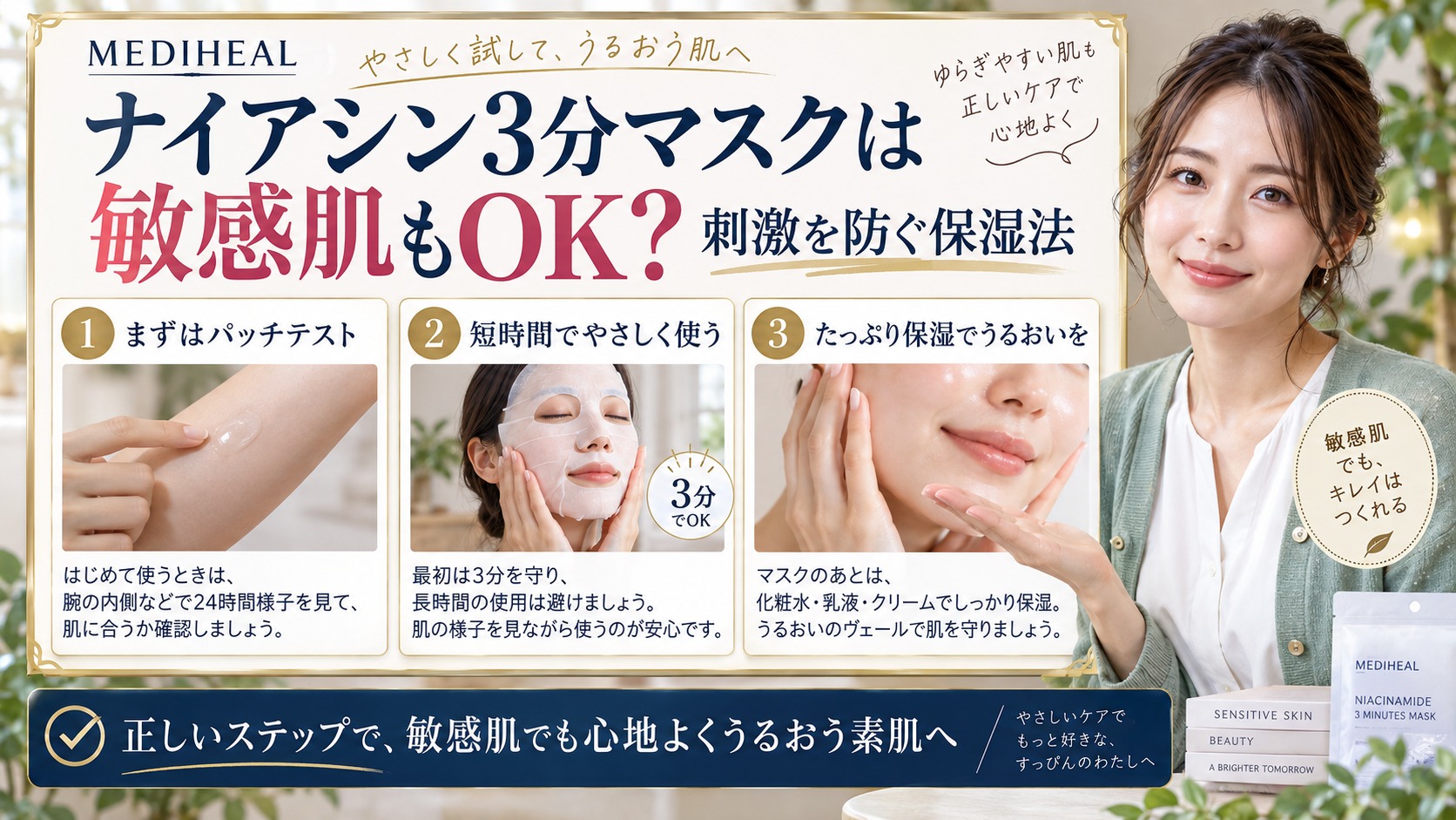 MEDIHEALナイアシン3分マスクは敏感肌もOK?刺激を防ぐ保湿法 アイキャッチ