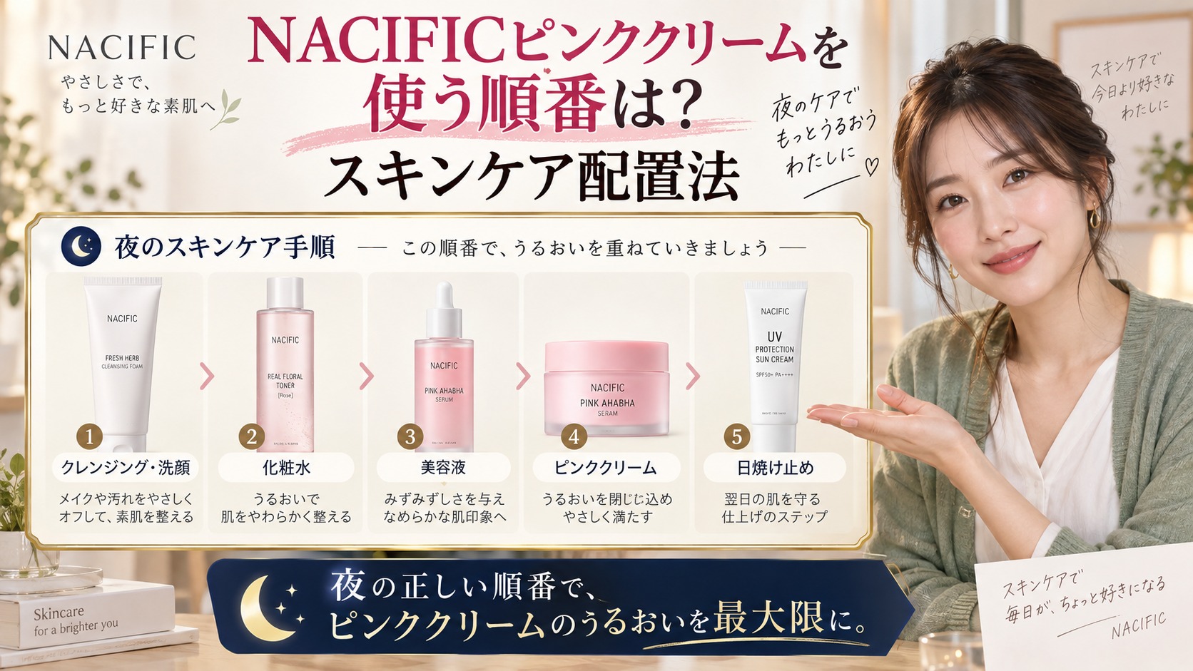 NACIFICピンククリームを使う順番は?スキンケア配置法 アイキャッチ