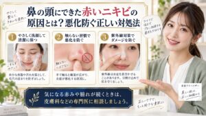 鼻の頭にできた赤いニキビの原因とは？悪化防ぐ正しい対処法 アイキャッチ