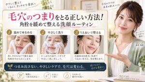 毛穴のつまりをとる正しい方法！角栓を緩めて整える洗顔ルーティン アイキャッチ
