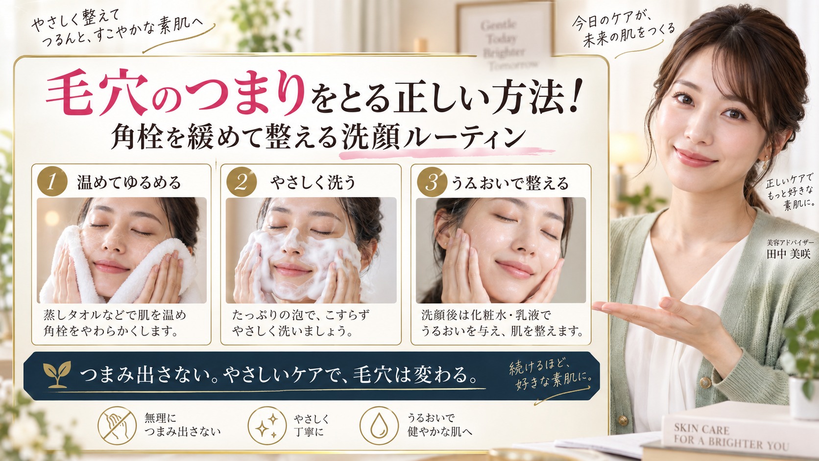 毛穴のつまりをとる正しい方法!角栓を緩めて整える洗顔ルーティン アイキャッチ
