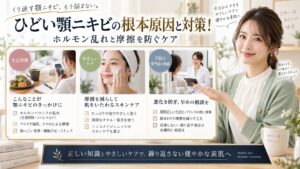 ひどい顎ニキビの根本原因と対策！ホルモン乱れと摩擦を防ぐケア アイキャッチ