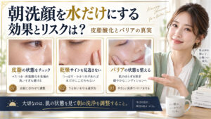 朝洗顔を水だけにする効果とリスクは？皮脂酸化とバリアの真実 アイキャッチ