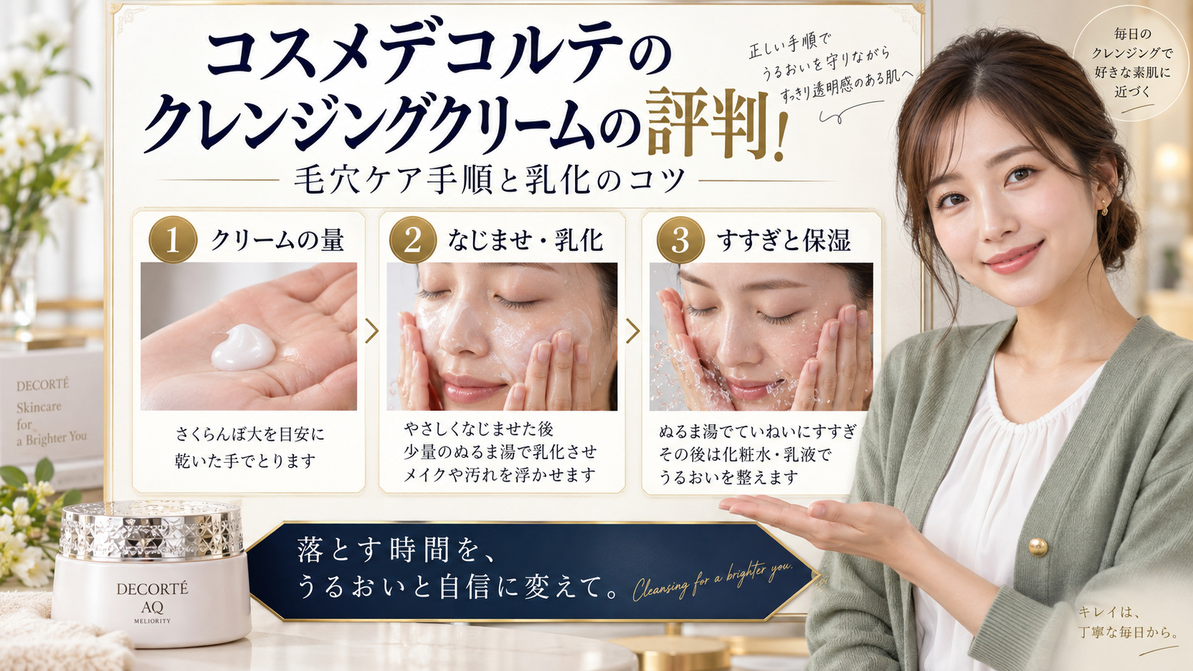 コスメデコルテのクレンジングクリームの評判!毛穴ケア手順と乳化のコツ アイキャッチ