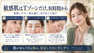敏感肌はTゾーンだけ、短時間から