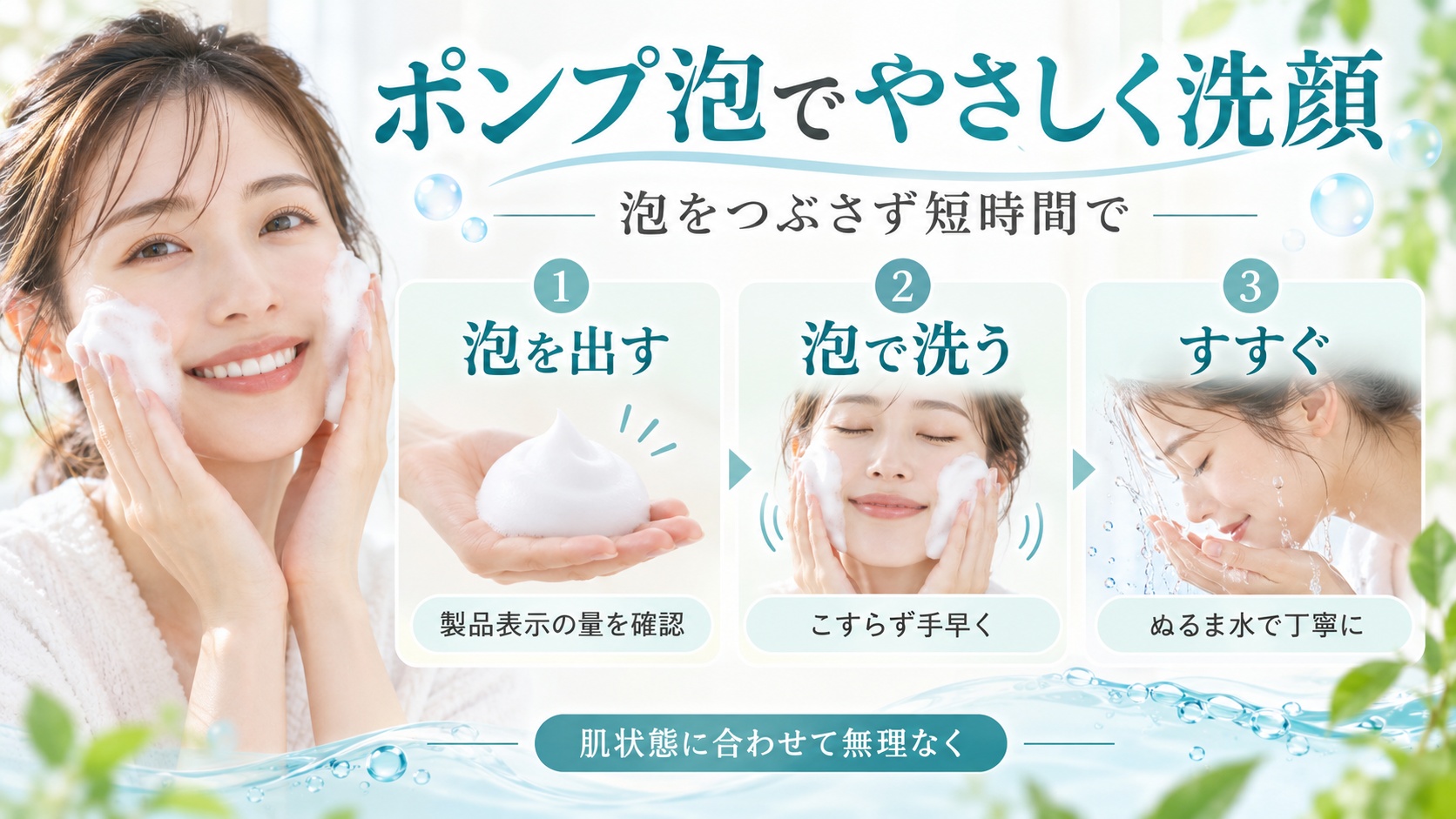ポンプ泡でやさしく洗顔
