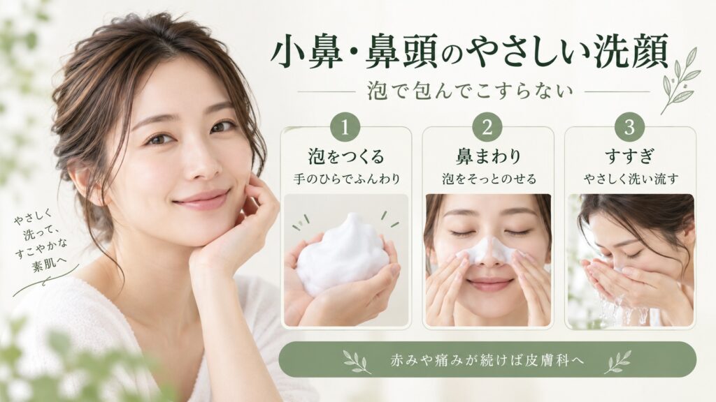 小鼻・鼻頭のやさしい洗顔