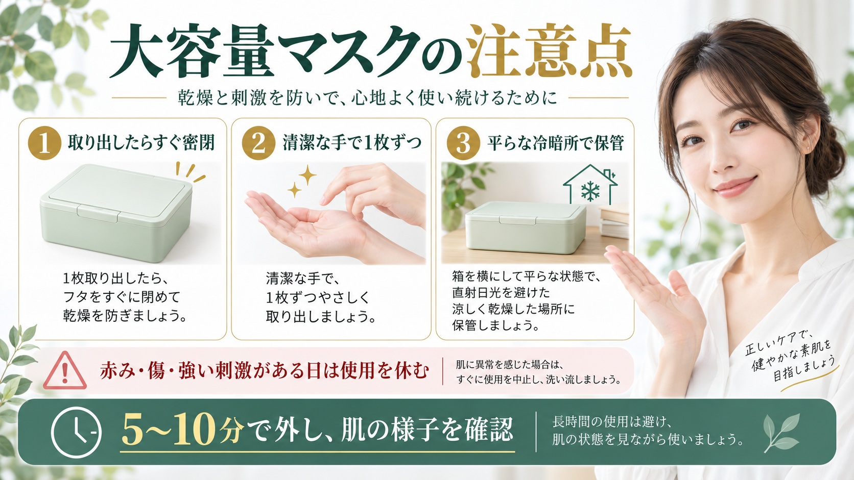 クリアターンエッセンスマスクの注意点|乾燥と刺激を防ぐ管理術の記事内容をまとめたアイキャッチ