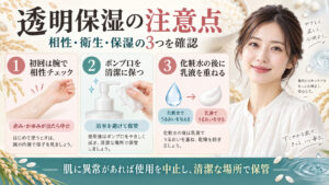 菊正宗日本酒の化粧水透明保湿の注意点｜肌荒れを防ぐ衛生と使い分けの記事内容をまとめたアイキャッチ