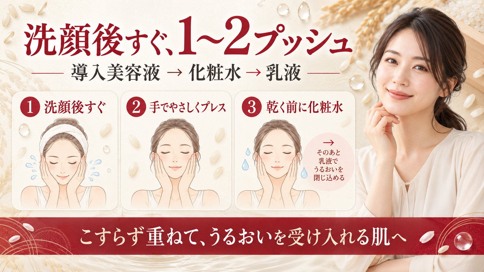 菊正宗正宗印導入美容液の使い方｜浸透力を引き出す塗布手順と適量の記事内容をまとめたアイキャッチ