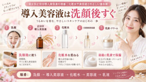 菊正宗正宗印導入美容液の順番｜化粧水や美容液との正しい重ね順の記事内容をまとめたアイキャッチ