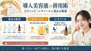 菊正宗正宗印導入美容液の併用術｜ビタミンCやレチノールとの相性の記事内容をまとめたアイキャッチ