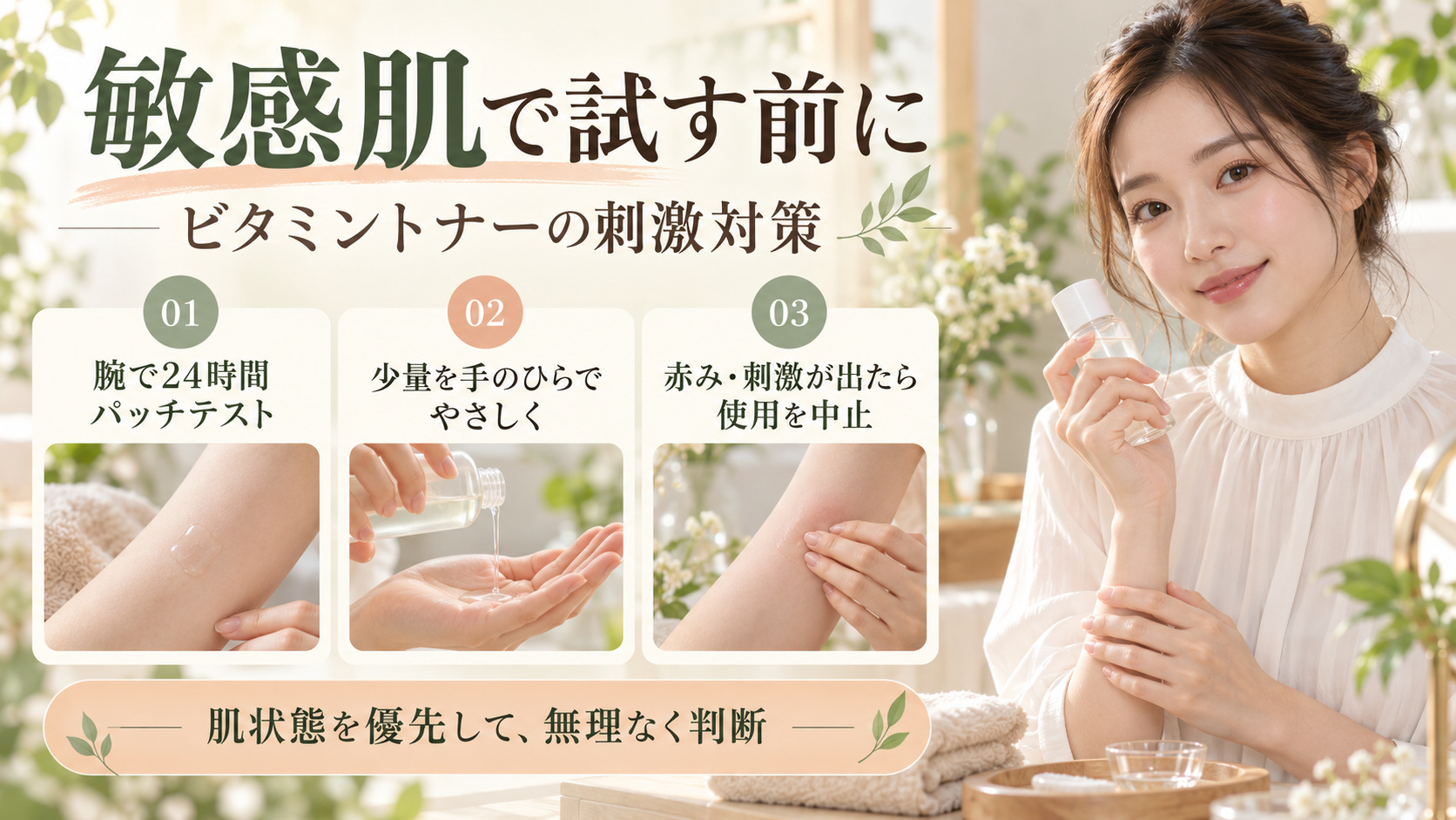 Jumisoビタミングロウブーストトナーは敏感肌も平気？刺激対策の記事内容をまとめたアイキャッチ