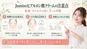 Jumisoヒアルロン酸クリームの注意点｜乾燥とモロモロを防ぐ掟の記事内容をまとめたアイキャッチ