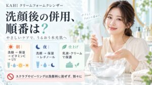 KAHIクリームフォームクレンザーの併用｜水光肌を保つ相性の記事内容をまとめたアイキャッチ