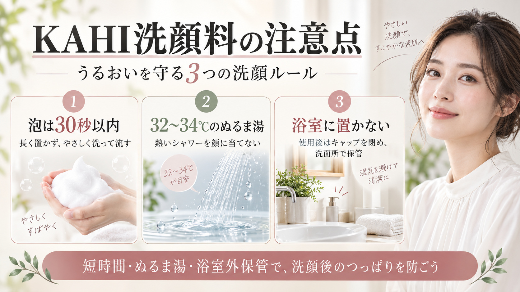 KAHIクリームフォームクレンザーの注意点｜乾燥を防ぐ掟の記事内容をまとめたアイキャッチ