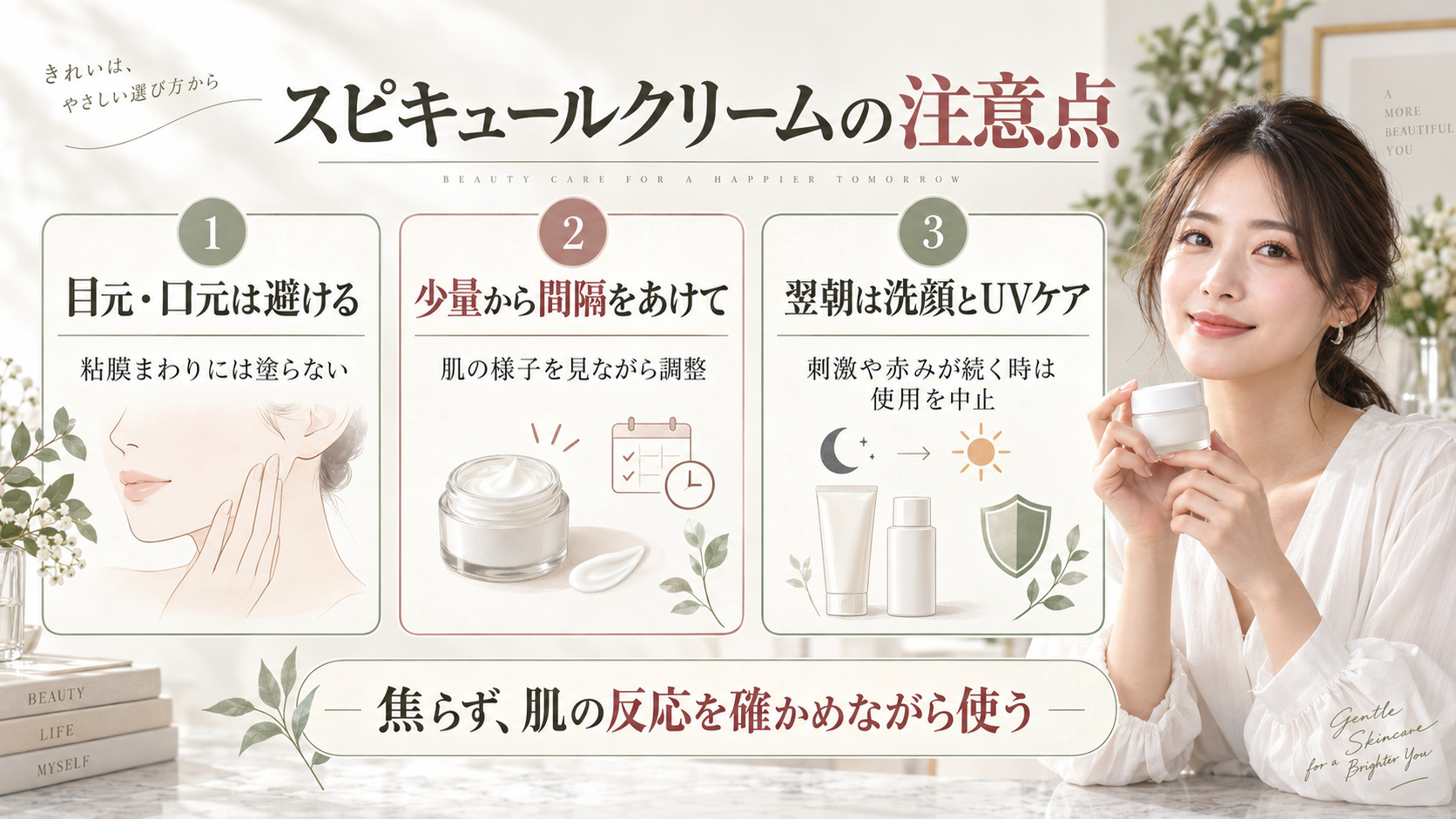 Mary&Mayスピキュール注意点|赤みと皮むけを防ぐ掟の記事内容をまとめたアイキャッチ
