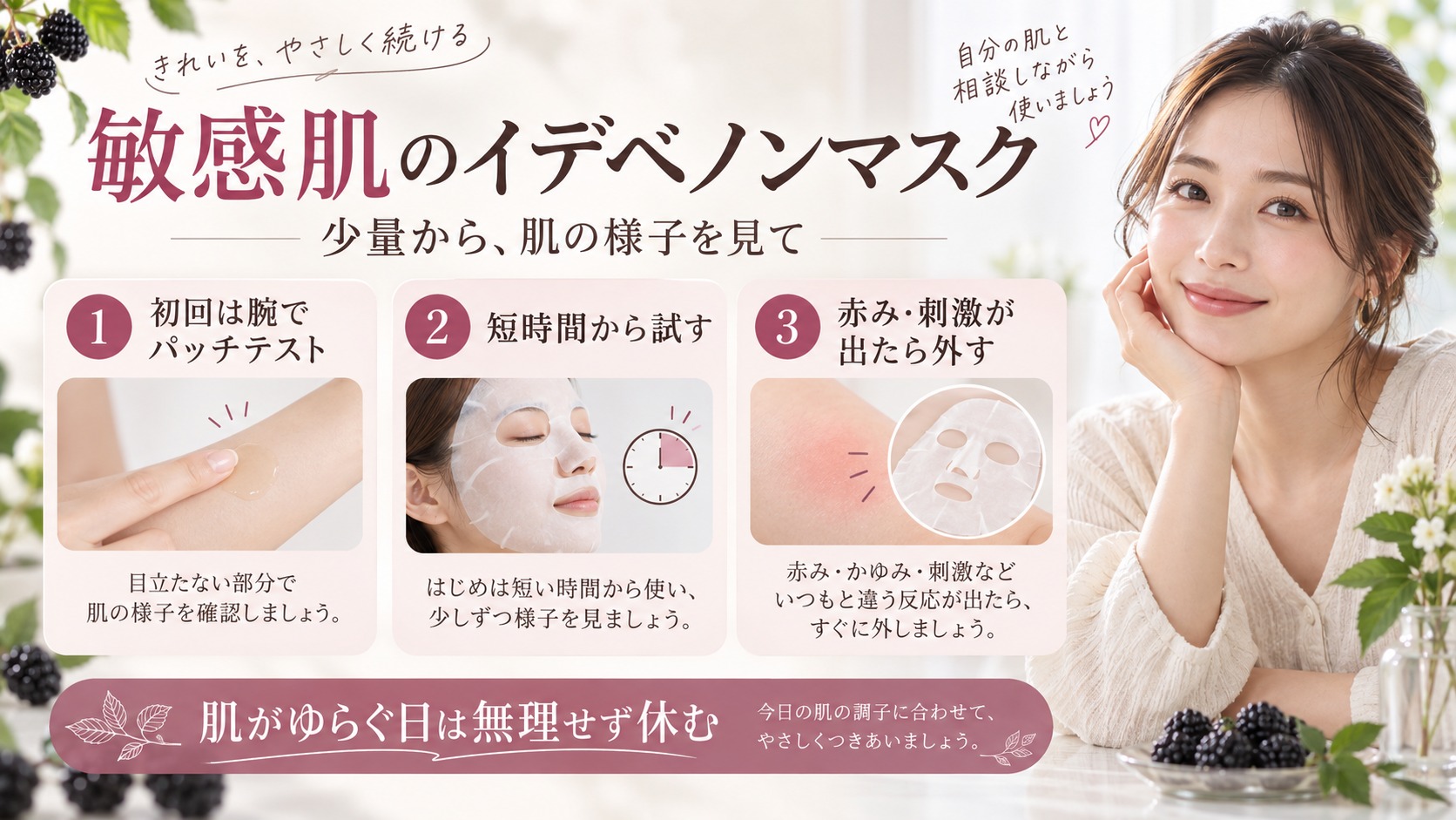 Mary&Mayイデベノンマスク敏感肌｜刺激回避と透明感の掟の記事内容をまとめたアイキャッチ
