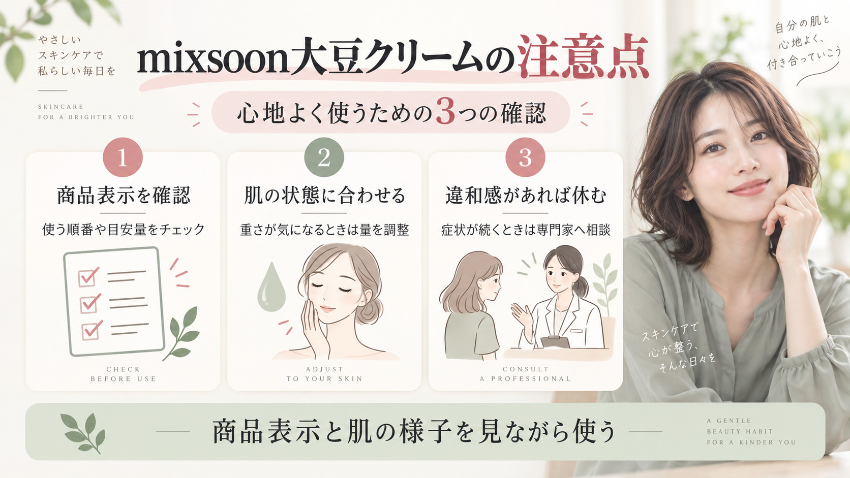 mixsoon大豆クリームの注意点｜肌トラブルを防ぐ正しい使い方の記事内容をまとめたアイキャッチ