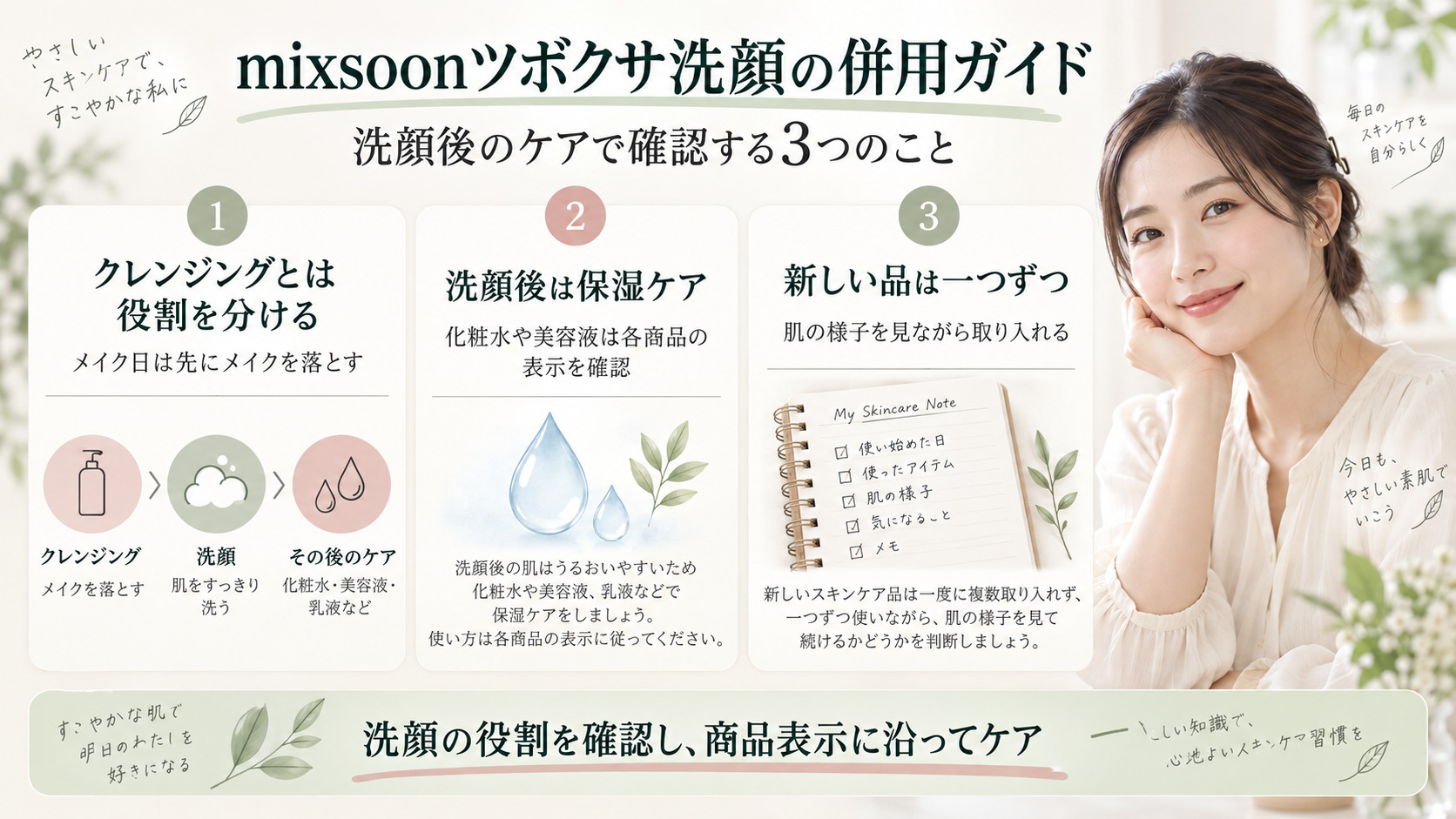 mixsoonツボクサ洗顔の併用相性|美肌成分を引き出す組み合わせの記事内容をまとめたアイキャッチ