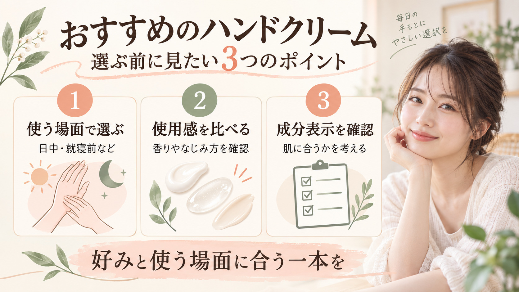 おすすめのハンドクリーム｜手荒れ・乾燥を防ぐ選び方と高保湿ケアの記事内容をまとめたアイキャッチ