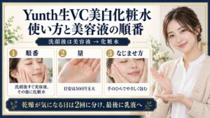Yunth生VC美白化粧水の使い方！美容液との順番や浸透テク