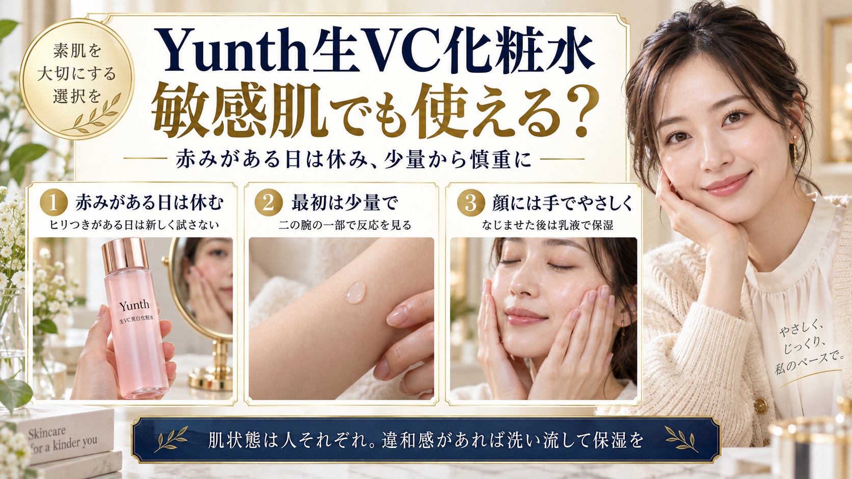 Yunth生VC化粧水は敏感肌で使える？赤み対策と低刺激手順