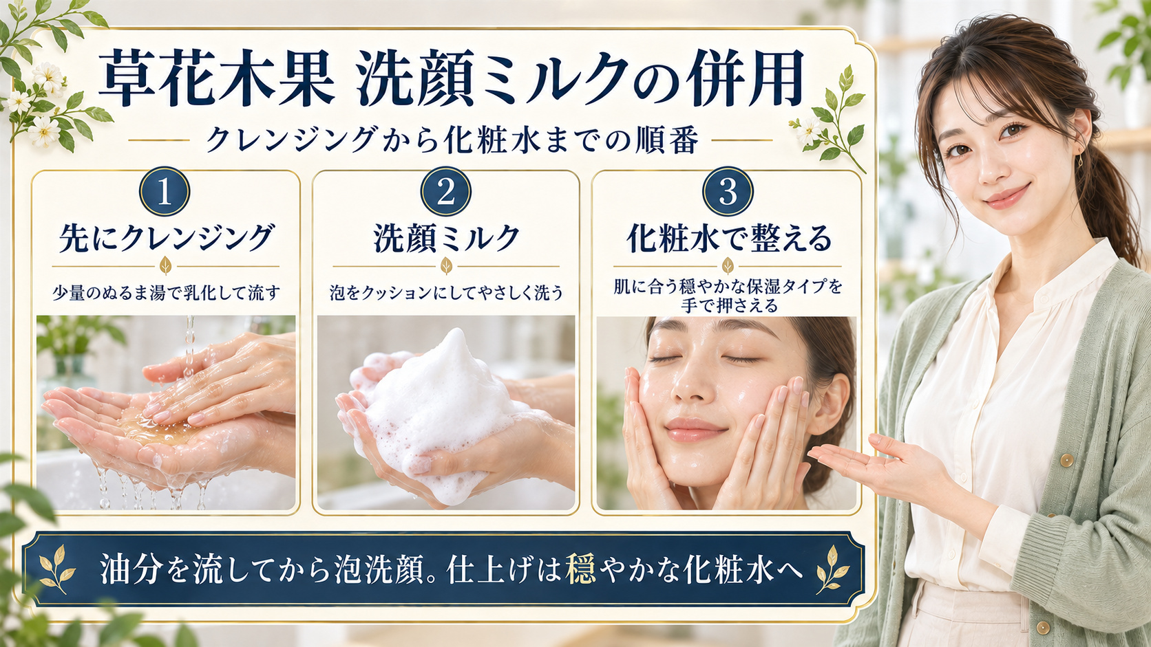 草花木果洗顔ミルク併用！クレンジングや化粧水との相性ガイド