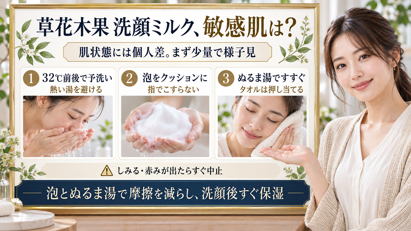 草花木果洗顔ミルクは敏感肌で使える?つっぱりを防ぐ低刺激手順
