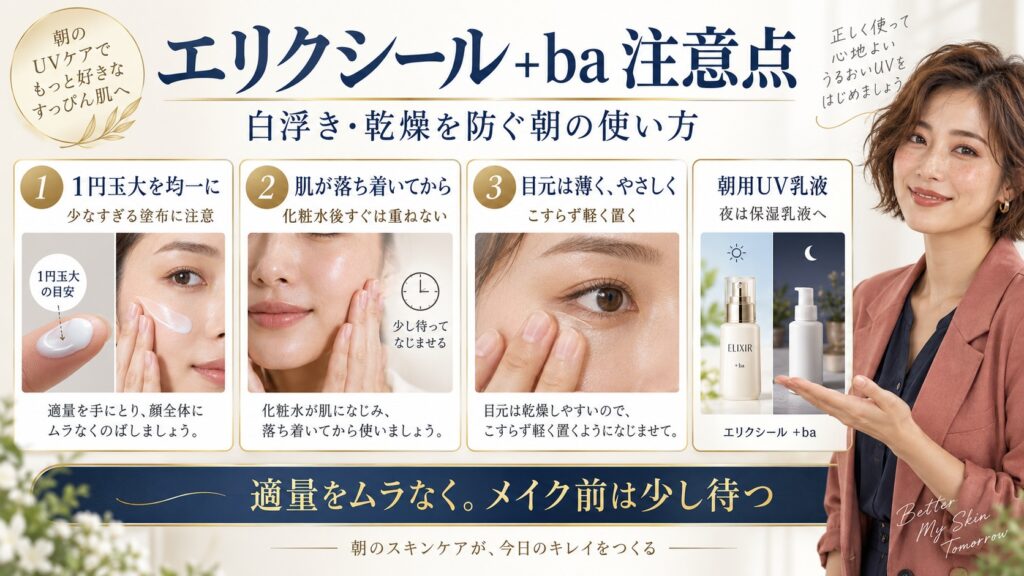 エリクシールデーケアレボリューション+ba注意点！白浮きと乾燥対策