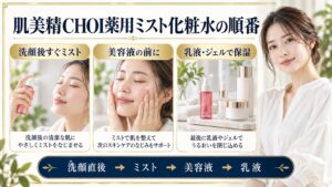 肌美精CHOI薬用ミスト化粧水の順番！ニキビを防ぐ朝晩ルーティン