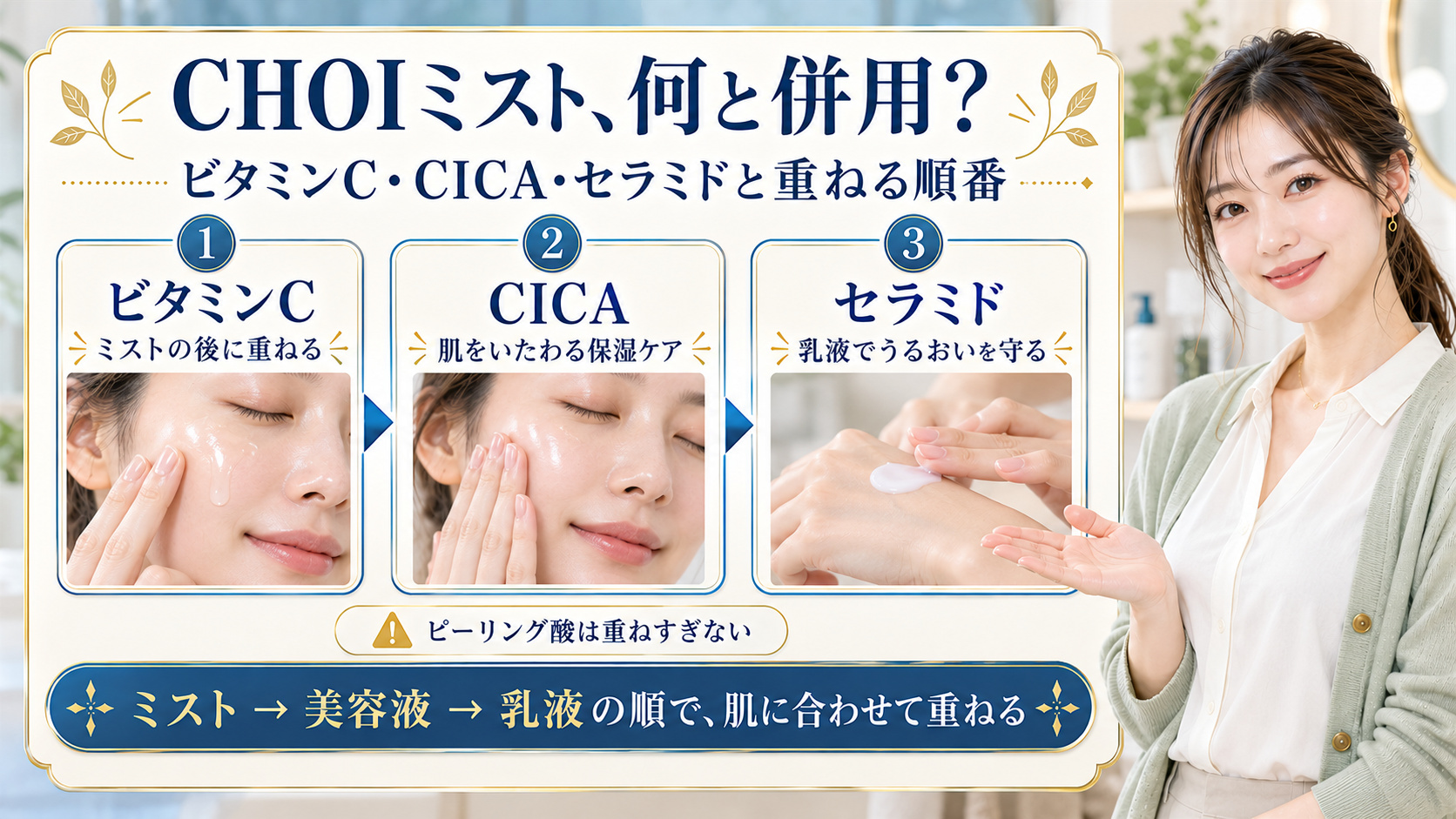 肌美精CHOI薬用ミスト化粧水の併用相性！ビタミンCと重ねる技