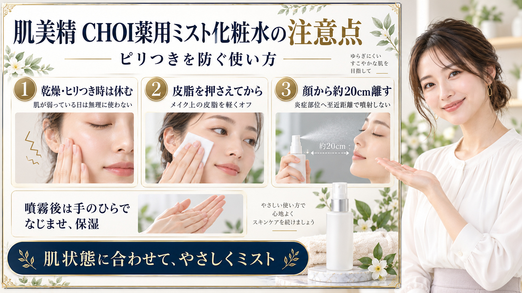 肌美精CHOI薬用ミスト化粧水の注意点!ピリつきを防ぐ使い方